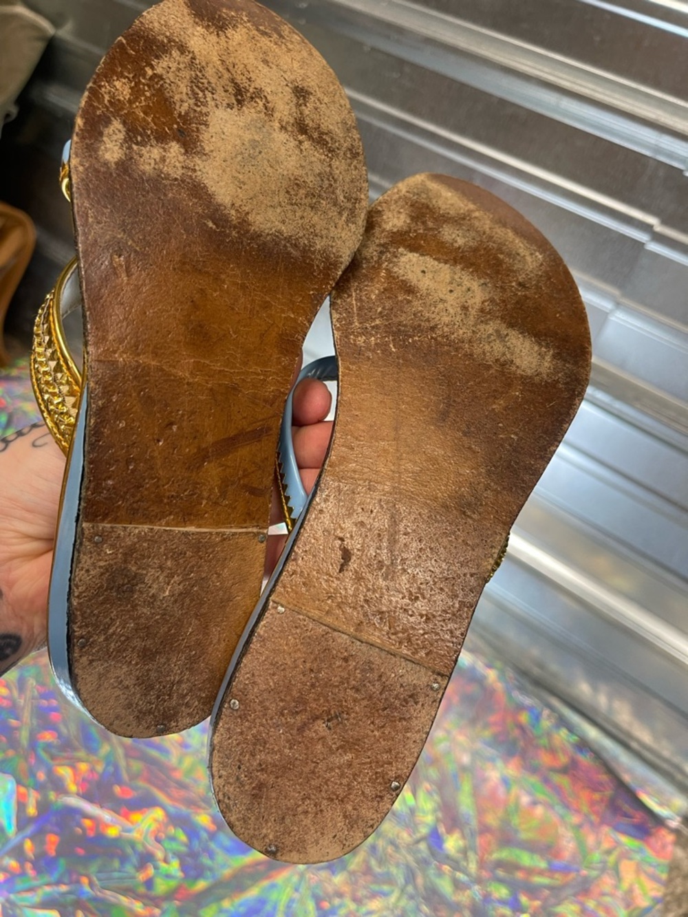 Vintage Kolhapuri Indian Pointed Toe Metallic Sandals Flip Flops Bombay - Picture 10 of 13
